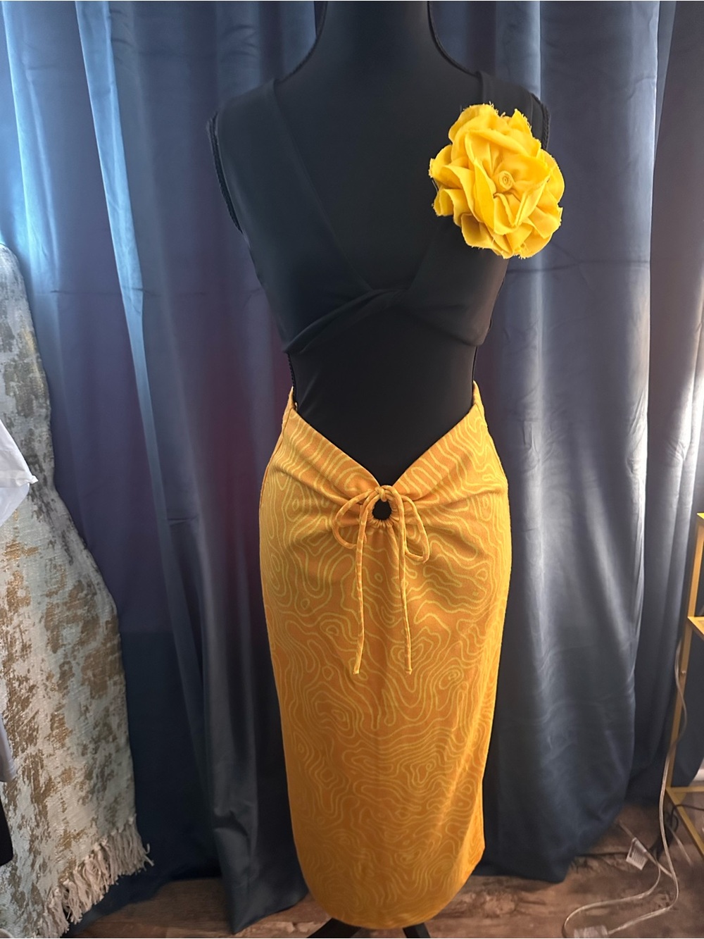 Orange yellow Wave-Print Skirt